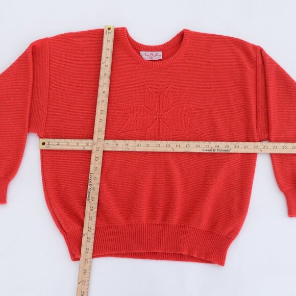 Vintage Amy Su Kung Red Fine Knit Crewneck w Red Snowflake Design Sweater L - Picture 4 of 10